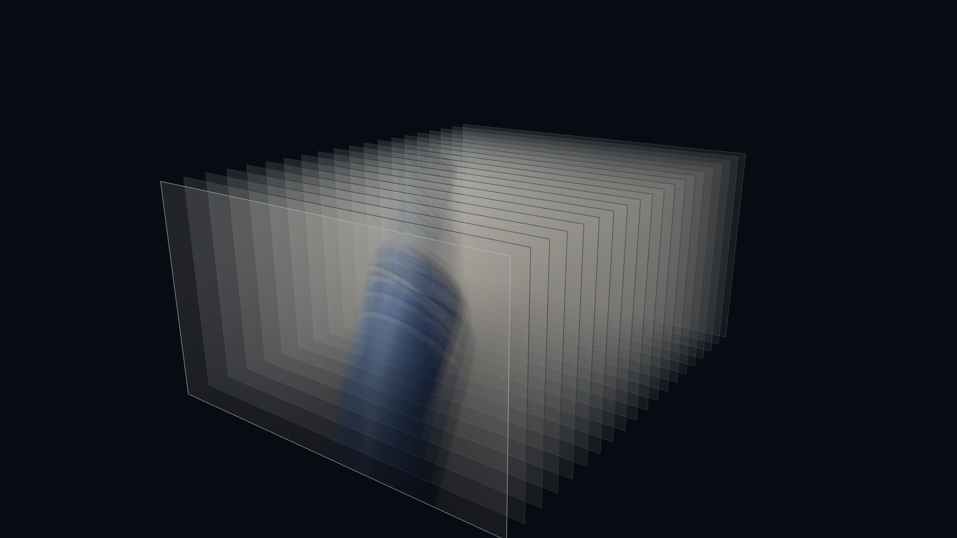 半透明の画像を奥行き方向へ重ねた、タンブラーの3D表示